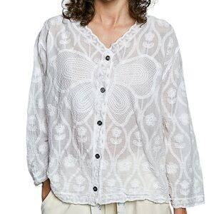 267. POL White Cotton Embroidery Lace Button-Up Blouse NWT